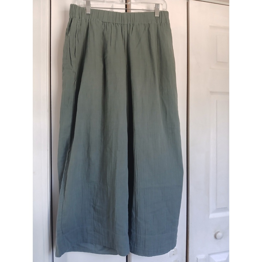 Pact Pants Womens Large Green Organic Cotton Wide Leg Cropped Sweatpants Cozy